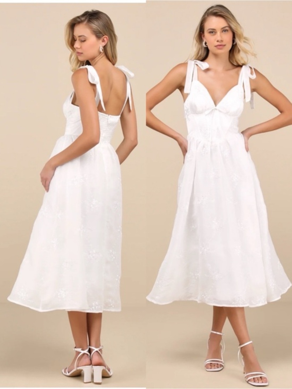 NWT Lulu’s Aero White Embroidered Tie-Strap A-Line Midi Dress Extra Large Chic